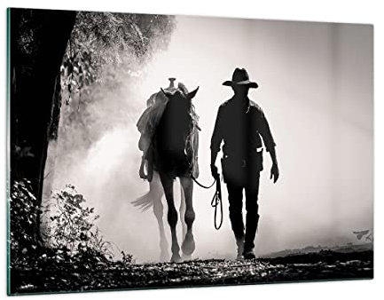 Wandbilder Dekoration Wohnzimmer Cowboy Pferd Shady Bilder auf Glas 120x80cm Glasbild Schlafzimmer Küche Deko Wand Kunstdruck Art Groß XXL Wanddeko Bild im Glas Modern Wall Decor GAA120x80-4620