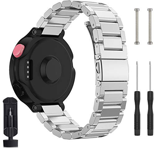 ACTECH Armband Kompatibel mit Garmin Forerunner 735XT/220/230/235/620/630/Approach S20 S5 S6, Rostfreier Stahl Strap Ersatzbänder Ersatz (Silber)