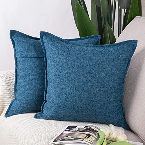Madizz 2er Set Polyester- Leinen Kissenbezügen Weiche dekorative Kissenbezüge für Sofa Schlafzimmer Kissenhülle Dunkelblau 50x50 cm Quadrat