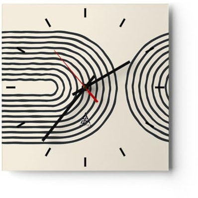 Modern Wanduhr Linien Oval Minimalismus 40x40cm Quadrat Groß Wand Uhr Glas Analog Zimmeruhren Küche Büro Wohnzimmer Glasuhr Wall Clock Dekoration Design Wanddekoration Küchenuhr C3AC40x40-4548