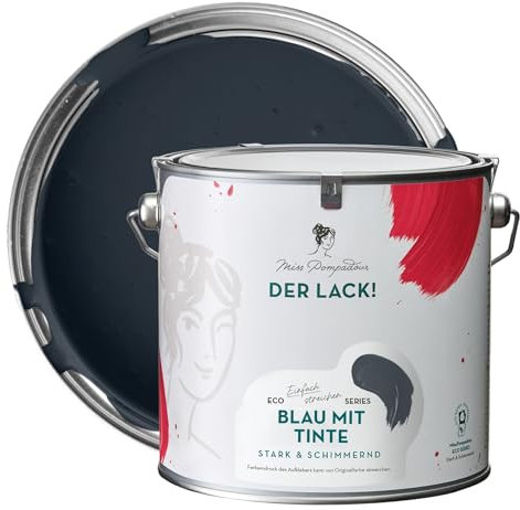 MissPompadour seidenmatte Holzfarbe Innen & Außen 2,5L Blau mit Tinte, Möbelfarbe ohne Schleifen - Farbe für Holz, Metall, Kunststoff - Holzlack, Möbellack schnelltrocknend mit hoher Deckkraft