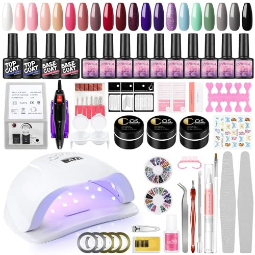 COSCELIA 20 Farben UV Nagellack Set mit UV Lamp Gel Nägel Selber Set mit Elektrische Nagelfräser Gellack Base Coat Top Coat Nagelset Gelnägel Starterset Maniküre Set Komplett