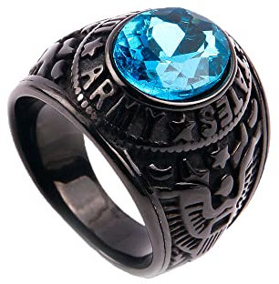 PAMTIER Herren Edelstahl US Armee Adler Ring mit Ovalem CZ Edelstein Schwarz Plattiert Blau Größe 62 (19.7)