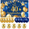 Decoración para Cumpleaños 40 en Español - Pancarta Feliz Cumpleaños, Fondo Cartel, 15 Globos - Kit de Adornos Azul y Oro para 40 Años - Happy Birthday