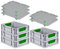 PROREGAL SuperSparSet 5x Eurobox NextGen Color mit Auflagedeckel & Schiebeschnappverschlüsse, HxBxT 12x30x40cm, 11L, Griffe grün geschlossen, Glatter Boden, Eurobehälter Transportbox Transportbehälter