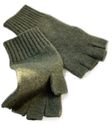 Prettystern Herren Kaschmir-Wolle Halbfinger fingerlose Handschuhe Handstulpen Cashmere Hand-Stulpen grün