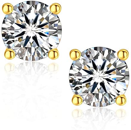 MomentWish Moissanite Ohrstecker Gold 585, 1 Karat/5 mm Goldene Ohrringe Damen mit Stein Hypoallergene Echt Silber Geschenk für Frauen Mama-4 Prong