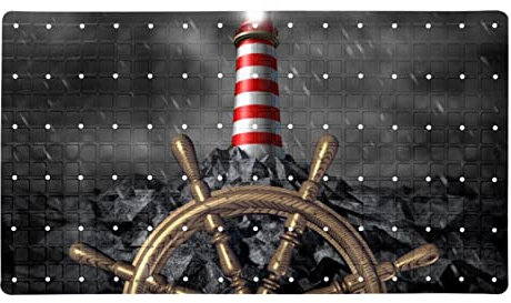 Duschmatte für Badewanne,PVC-Badewannenmatte,Ruder und Leuchtturm,Bodenmatte,rutschfeste Matte,Badezimmermatte