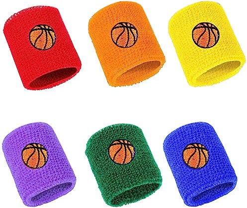 REQAG 6 Pièces Bracelets de Sport Enfants Bandeaux de Poignet Colorés Bracelets en Coton Éponge avec Conception pour Faveurs de Fête d'anniversaire de Sport