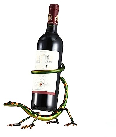 YEZILUU Wine Bottle Holder Wine Holder Wine Organizer Chameleon Lizards Metal Iron Crafts Crafts Wine Gifts for Table and Countertops Home Decor Animal Wine Rack (Green Lizard)
