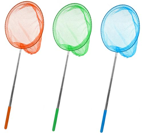 3 Pack Retractable Butterfly Net Dragonfly Net Fishing Net for Kids Extendable 14 to 33 inch for Children's Outdoor Garden Activities