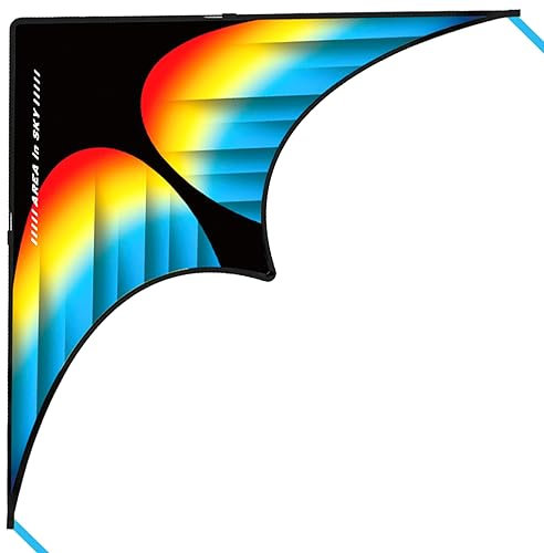 Flying Hoofer Delta Drachen Flugdrachen für Erwachsene und Kinder - 60'' x 30'' - Einleiner Flugdrachen, Leicht zu fliegen - Komplett mit 300ft Drachenschnur und Griff.(Blau&Gelb)