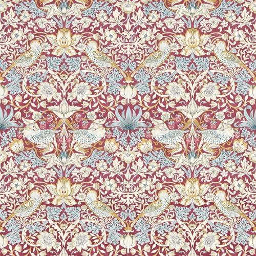 Strawberry Thief Wallpaper - Plum, Cream, Blue - Floral Birds Flowers - Classic Paste The Wall Non-Woven