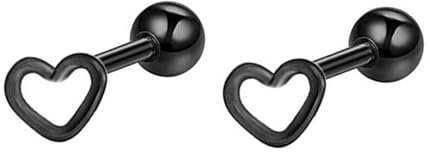 Boucle D Oreille Noire, Boucle D Oreilles Acier Inoxydable Forme De Coeur Creux Clou D'Oreilles Femme Cartilage Bijoux pour Mariage
