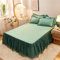Morbuy Bettrock Rüschen Tagesdecke, 3-Teilig Set Bettwäsche Rüschen Tagesdecken und 2 Kissenbezüge Mikrofaser Bett Blatt Röcke Bettröcke Erwachsenen Kinderzimmerdekor (180x200+48x74cm,Grün)