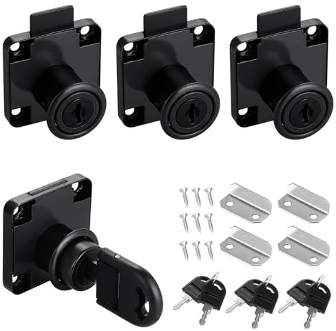 HSEAMALL 4 serrature di sicurezza a camma per armadietti e cassetti, per casa e ufficio, nero