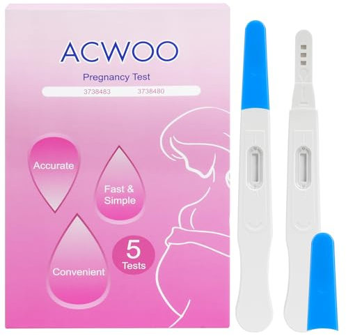 ACWOO Schwangerschaftstest Frühtest Streifen,Frühschwangerschaftstest Frühe Erken-nung,Vorteilspack Pregnancy Test, Schwangerschaftsfrühtest HCG Test Empfindlichkeit 25 mIU/ml,5 Stück (Blau)