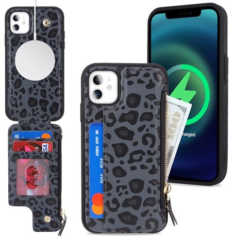 SailorTech iPhone 11 Hülle mit Kartenhalter, Lederhülle - Schwarzer Leopard