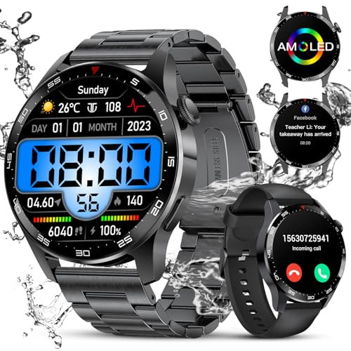 LIGE Smartwatch Herren mit Telefonfunktion,1.43 Zoll AMOLED Voll Touchscreen Armbanduhr Herren mit 120 Sportmodi Aktivitätstracker,Herzfrequenz/SpO2/Schlafmonitor IP68 Wasserdicht 400mah Schwarz