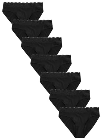 NEXT Damen Baumwollslips mit Spitze und hohem Beinausschnitt, 7er-Pack Schwarz 38