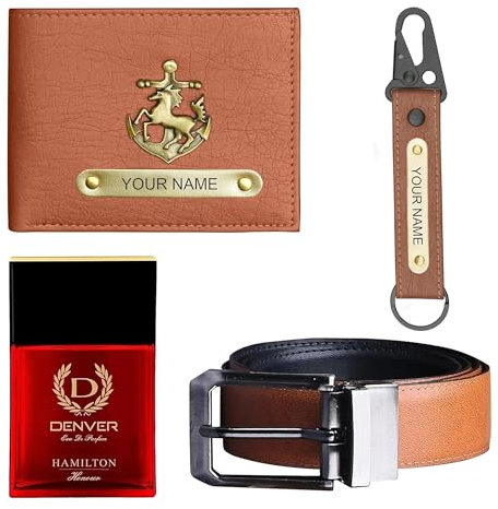 The Wallet Store Essential Leder Geldbörse mit Schlüsselbund Gürtel & Parfüm Geschenkset für Ihn, hautfarben, Casual