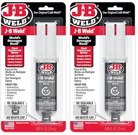 J-B Weld Original Steel Reinforced Epoxy Syringe, High Strength, 2 Pack, Dark Grey, 50165-2