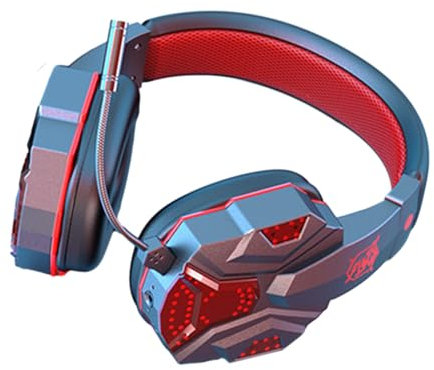 Fiauli Wireless Headphones,HIFI Stereo Gaming Headphones with Microphone,LED Light,Bluetooth 5.1 Adjustable Wireless Gaming Headset,Bass Surround Bluetooth Headphones Over Ear for PC Phone (Red)