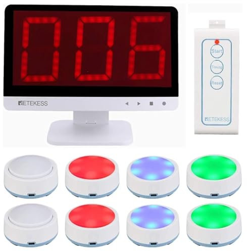 Retekess TM101 Buzzer Sonore et Lumineux, Buzzer Blind Test Jeu, Buzzer Connecté Ajoutez Jusqu'à 32 Joueur, Portée de 80m, pour Les Compétitions d'Écoles, de Classes et d'Équipes