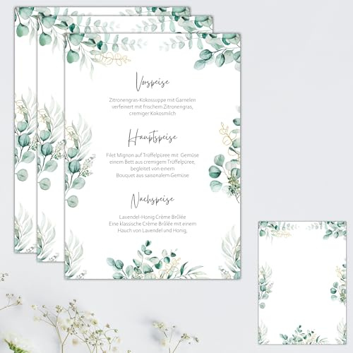 15 Bezaubernde Menükarten Hochzeit im DIN A5 Format | Personalisierbare Speisekarten Getränkekarten für Hochzeiten, Geburtstage und Jubiläen | Elegante Tischdekoration