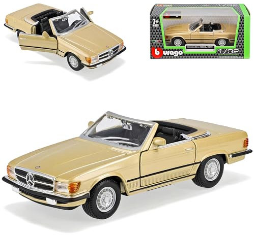 Generisch Mercedes-B 450SL R107 Cabrio Gold Metallic 1971-1989 1/32 Burago Modell Auto