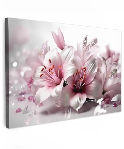 MuchoWow© Wandbilder 60x40 cm Schlafzimmer Home Deko Wohnung Bild Wohnzimmer Fotoleinwand Wand Bilder Leinwand Wall Decor Blumen - Lilie - Sakura - Rosa - Natur
