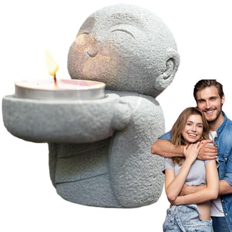 Buddha-Teelichthalter, Buddha-Statue, Kerze, Buddha-Teelichtdekoration, Sandstein-Lächel-Statuen, Zen Mönch, niedliche Baby-Buddha-Statue, betende Skulpturen, Ornament für Reichtum, Zuhause,