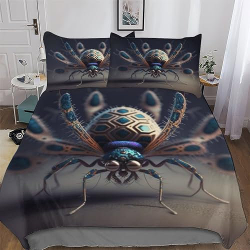 PAZZK Spinne 3D-Druck Bettwäsche & Kissenbezug - Bettbezüge Aus Atmungsaktivem Mikrofaser, Superweiches Bettbezug Set 2 teilig Mit Kissenbezug Single (135x200cm)