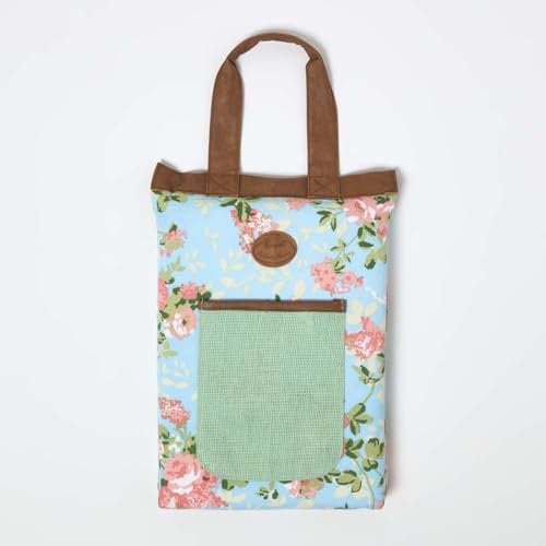 Homescapes Garten-Kniekissen 26x40 cm mit Tragegriff & Tasche, Kniematte Garten blau-rosa mit Rosenmuster