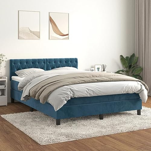 Willood Boxspringbett mit Matratze Dunkelblau 140x200 cm SamtKnopfheftung Design