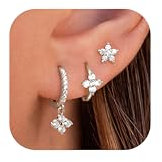 JeweBella Ohrringe Set - Silber 925 & 14K Vergoldet, Creolen & Ohrstecker, Zirkonia Schmetterling, Hängend, Hypoallergen, Mehrere Piercings