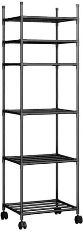 XIANGLV Black Shelving Unit, 42 x 32 x 165 cm, 6 Tier Tall Narrow Shelving Unit with Wheels and Anti-slip Feet, adjustable shelving & storage Rack for Garage, Bathroom, kitchen, Corner