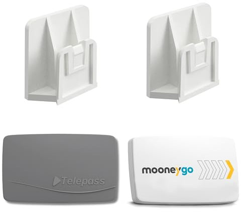 2PZ - Clip Supporto per T.Pass - Clip adesiva - Compatibile con MooneyGo- Porta Telepedaggio per auto - Supporto Nuovo a Clip - Attacco - Bianco