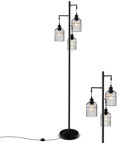 GOPLUS 3-flammige Stehleuchte, Standleuchte mit Lampenschirm & Fußschalter, Stehlampe mit Metallbasis, StandLampe Leseleuchte für Wohnzimmer & Schlafzimmer, E27-Fassung
