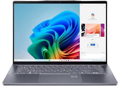acer Swift 14 AI Copilot+ PC | Ordinateur portable à écran tactile 14,5 pouces 2,5K 120 Hz, processeur Qualcomm Snapdragon X Plus 10 cœurs, 16 Go de RAM LPDDR5X, 1 To SSD, Wi-Fi 7, clavier