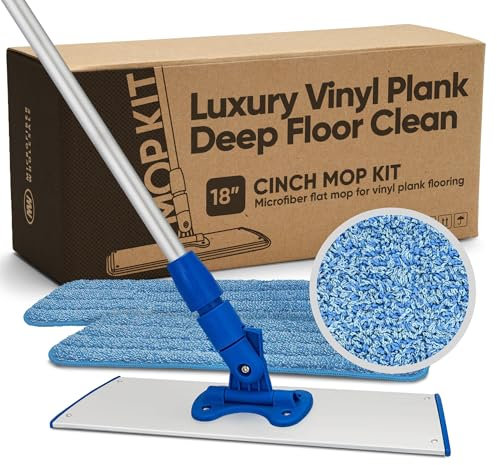18” Luxury Vinyl Plank Floor Mop | Deep Clean Without Damaging | Recommended by LVP Manufacturers | Heavy Duty Lightweight | Reusable Microfiber Mop Pads
