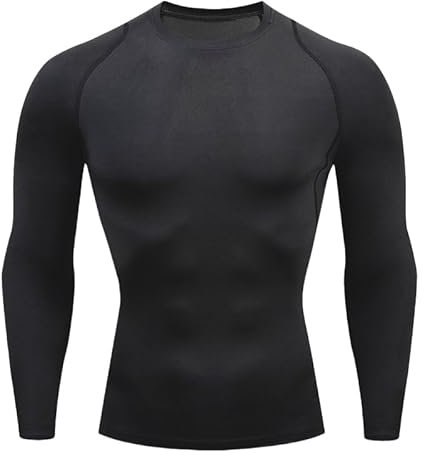 Smatstyle Camiseta Compresion Hombre Base Layer para Correr Transpirable Secado Rápido Camiseta Entrenamiento de Manga Larga para Entrenamiento Fitness (FR/ES, Letras, L, Regular, Regular, Negro)