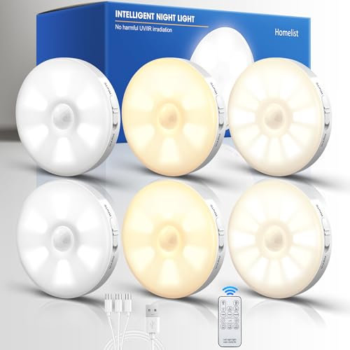 Homelist Luce LED Sottopensile con Telecomando, 6 Pezzi Luce Notturna Sensore Movimento LED Ricaricabile USB, Luci da Parete Interno per Scale, Camera da Letto, Cucine, Armadio, Soggiorno