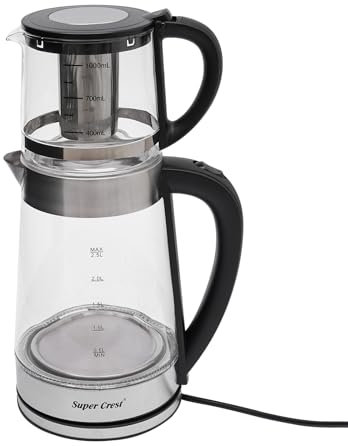 Glaswasserkocher und Teemaschine 2,5 L +1L - Elektrischer Teekocher mit 1800W, Tea maker abnehmbarem Design, Teesieb Aufsatz