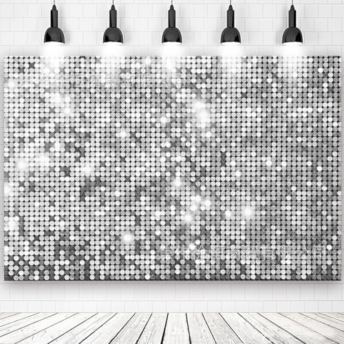 ALEGRE Fotowand Geburtstag Banner,Glitzer Boho Hintergrund Silber,Fotowand Hintergrund Geburtstag Party Dekoration,Banner Geburtstage für Hochzeit,Karneval Disco Deko Party,Foto Requisiten (180x110cm)
