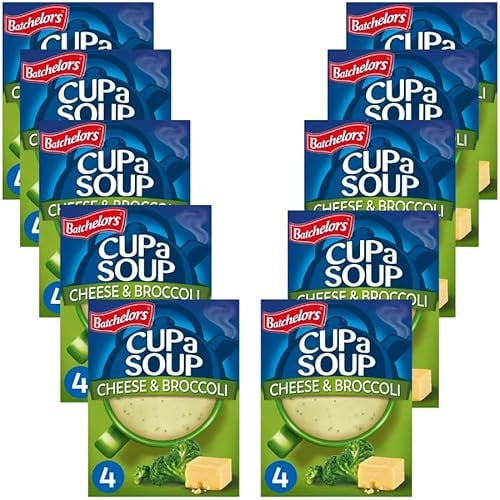 Instant Soup Bundle with Batchelors Cup a Soup Cheese & Broccoli 4 Sachets 92g - 10 Pack | Instant Cheese & Broccoli Soup, Low In Fat & Sugar, Suitable for Vegetarians.