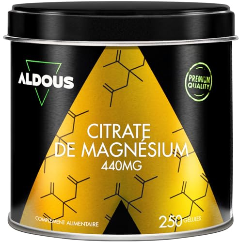Magnesiumcitrat - 250 Kapseln - 440 mg elementares Magnesium | Hochgradig bioverfügbares - Bei Müdigkeit und Ermüdung - Knochen und Gelenke, Muskeln - ALDOUS