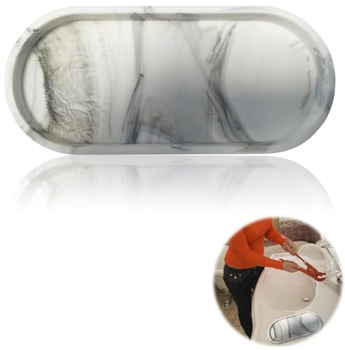 Bathroom Tray, Marble Pattern Jewelry Tray, Decorative Bowl, Vanity Tray, Vanity Organizer for Candles, Soap, Towel, Plant (25 x 11 cm, Marble white)