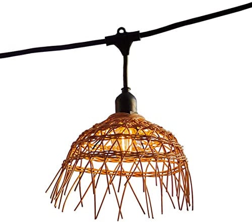 Guirlande lumineuse extérieure raccordable 34m avec 80 ampoules LED filament E27 blanc chaud HAWAII LIGHT Abat-jour polyrotin bohème