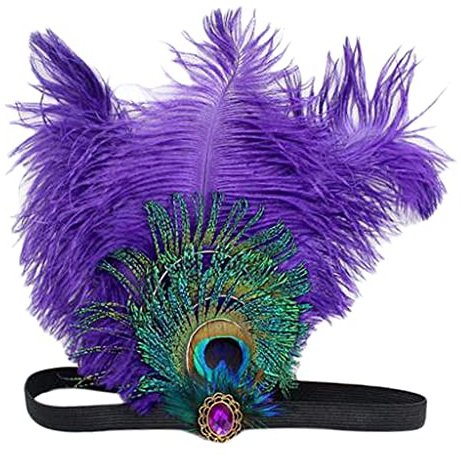 Suammiitstrieadea Damen Fascinator mit Pfauenfedern, Kopfbedeckung, Kopfschmuck, Kostüm, Violett